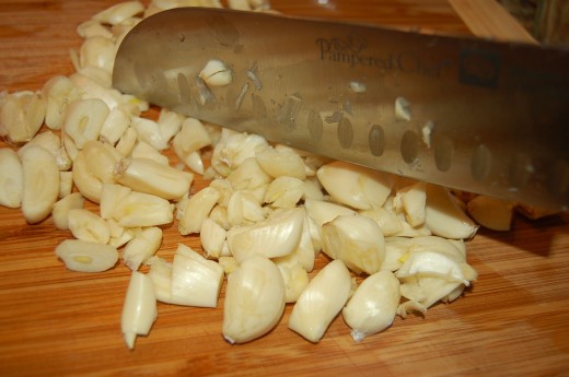 after peeling garlic, I cut it into chunks