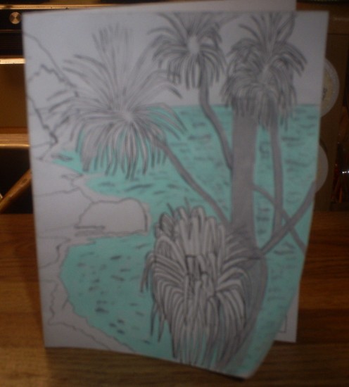 Here I have added the grey color to the trunks of the palm trees.