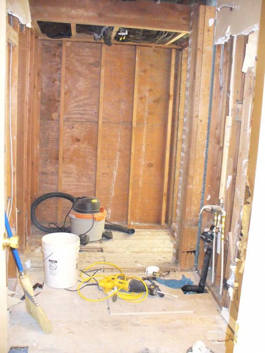 Wall out between bath and closet - space now ready for rough-in plumbing