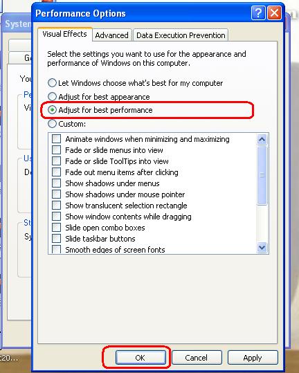 Form the "Advanced" tab select "Adjust for best performance".