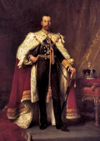 King George V - ruled from 1910 to 1936  (public domain photo from Wikipedia  http://en.wikipedia.org/wiki/List_of_British_monarchs)