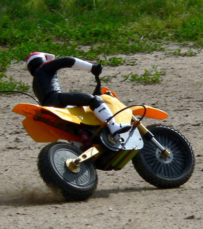 Escaping with shoes on an offroad bike.