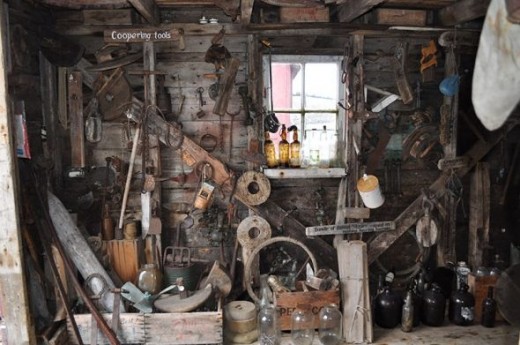 A room with a collection of coopering tools.