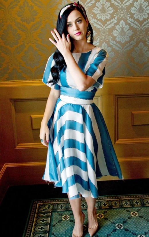 Katy Perry in Blue Striped Dress