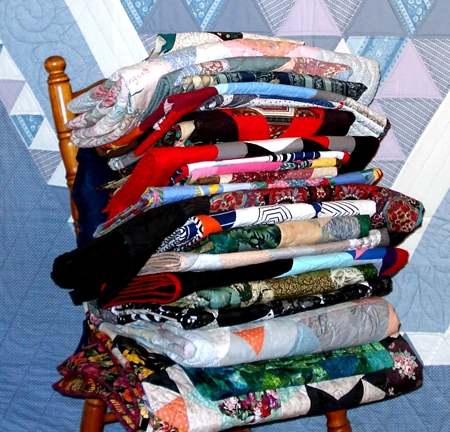 A stack of quilts