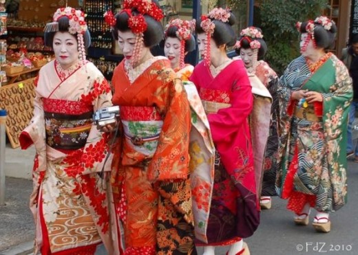 Japanese old folks wearing Kimonos