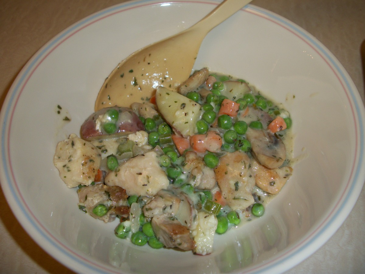 Light and Healthy Chicken Potpie. This photo shows the dish without the phyllo dough which is how I make it; however instructions include phyllo dough if you prefer to add it. It's really delicious without the dough too!