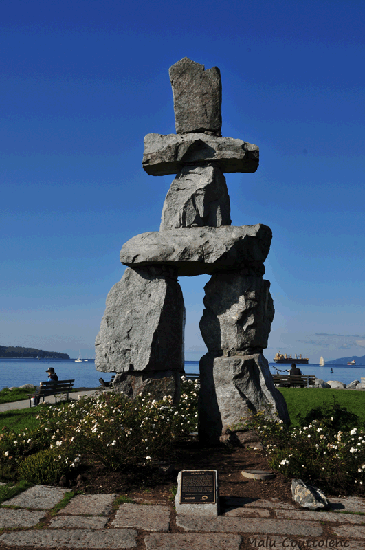 The Inukshuk (Inuit Language) is a world famous symbol and landmark. The word means "Friend"