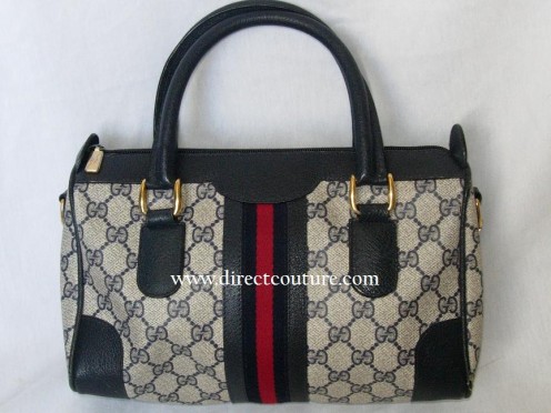 Vintage Gucci Coated Canvas Speedy Navy Blue Monogram
