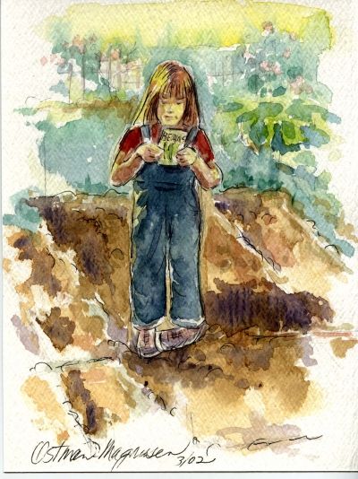 "The Gardener" 5x7 watercolor sketch by Kathy Ostman-Magnusen