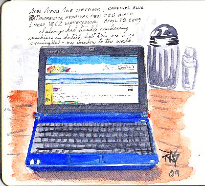 Ink and watercolor sketch of Acer Aspire One netbook by Robert A. Sloan