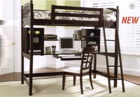 Coaster Twin Wood Loft Bunk Bed with Workstation in Cappuccino Finish