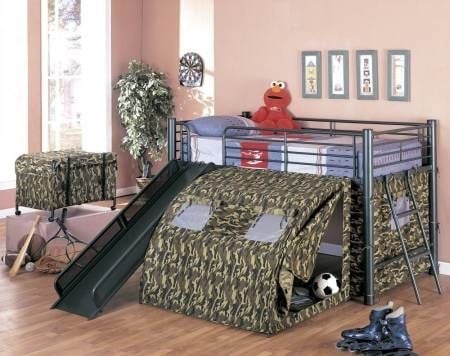 Lofted Bunk Bed with Slide and Tent