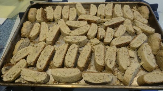 Mandel bread ready for their second baking.
