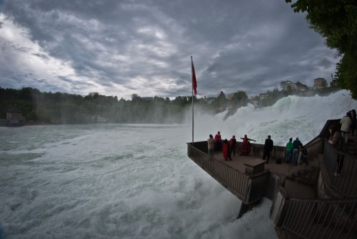 Photo of the Rhine Falls taken on the platform below the castle of Laufen