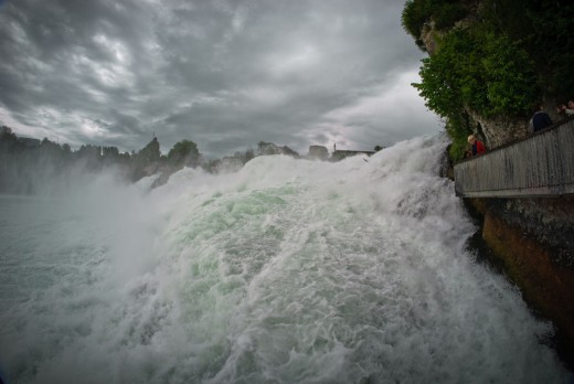 Photo of the Rhine Falls taken on the platform below the castle of Laufen