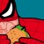 Spiderman enjoying a big bite of his burger. Spiderman enjoying a big bite of his burger.