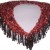 A triangular shawl hand-knitted in Autumn Rust 'Feathers' yarn with Dark Brown 'Feathers' fringing (9cm/3.5" long), up to 90cm (35") maximum width around shoulders x 30cm (12") maximum depth at back point, and clasp covered with crocheted sparkly go A triangular shawl hand-knitted in Autumn Rust 'Feathers' yarn with Dark Brown 'Feathers' fringing (9cm/3.5" long), up to 90cm (35") maximum width around shoulders x 30cm (12") maximum depth at back point, and clasp covered with crocheted sparkly go