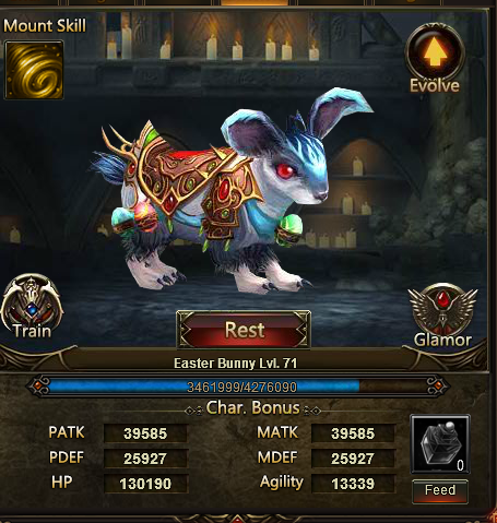 Each mount has different abilities. This bunny (or as I call it, Thumper)  give me  5% Dodge. Changing mounts wont make you lose BR. It add stat and boost BR.