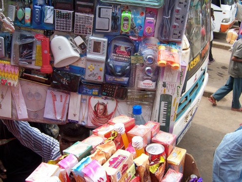 Street peddlers selling an array of items