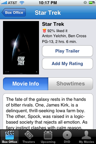 Movie details with view trailer option and ratings