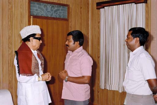 V. Prabhakaran with Tamil Nadu Chief Minister, M. G. Ramachandran.