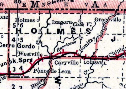 Map of the area in 1890. The railroad has arrived -the red hatched line notes this.              credit: University of Florida
