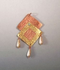 Copper Brass and Pearl Pendant