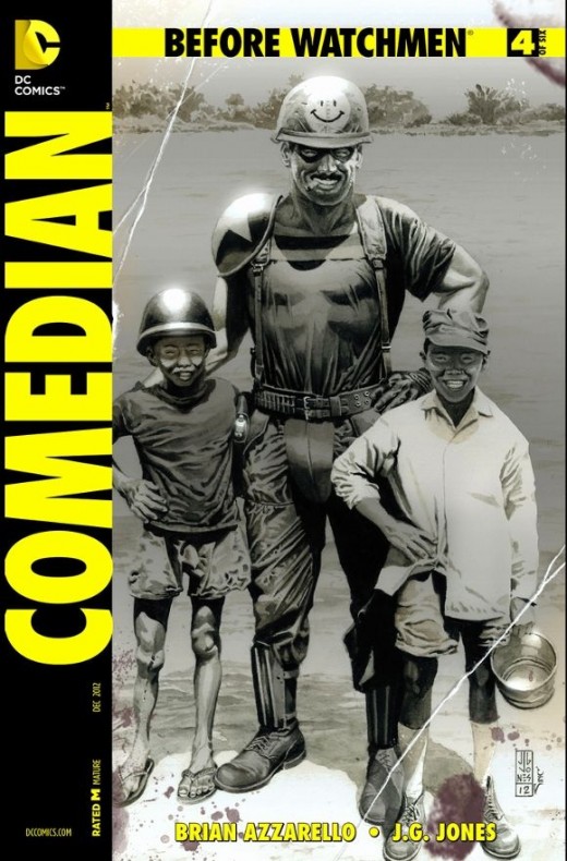 Before Watchmen: The Comedian #4. The entire issue occurs in the Vietnam War theatre. Eddie has now crossed the line and developed his infamous PTSD comedic mentality. He's involved with war crimes and taking hits of acid. In the backdrop, the next K