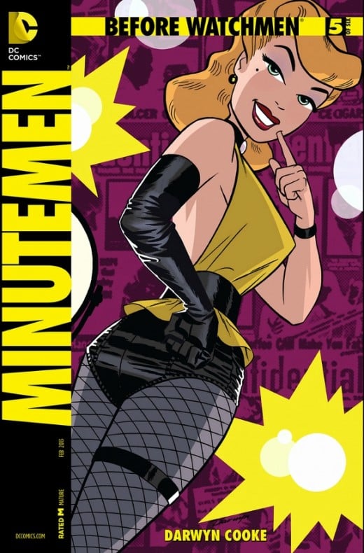 Before Watchmen: Minutemen #5. Packed with lots of surprises, the main plot involves the appearance of two comic book superheroes, Bluecoat and Scout, revealing a Japanese Nationalist's plot to cause a Nuclear Bomb Meltdown in the Statue of Liberty. 