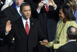 Senator Barack Obama takes the Oath of Office