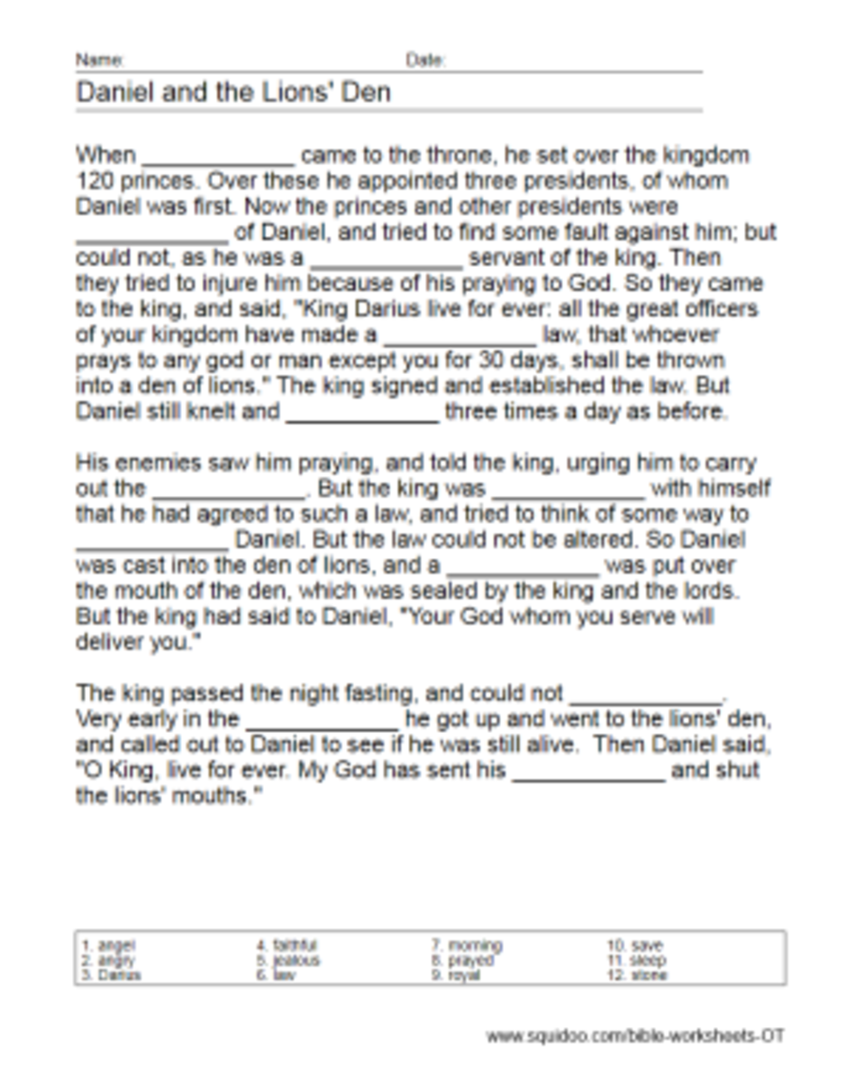 Old Testament Worksheets HubPages
