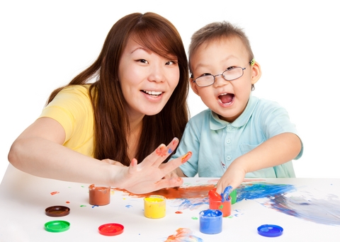 Mother and Son finger painting