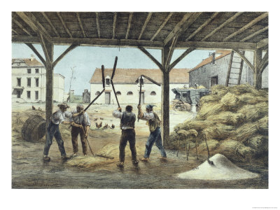 Threshing Corn, Illustration from a School Textbook "Enseignement Par Les Yeux" 