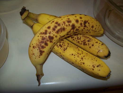 Three ripe bananas.