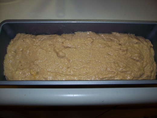 Pour batter into a greased loaf pan (I use a cooking spray).