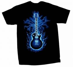 Guitar T-Shirt Blue Flaming Guitar