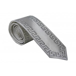Mens White Slim Tie Full Silver Diamonte Stud Bling V Italian 