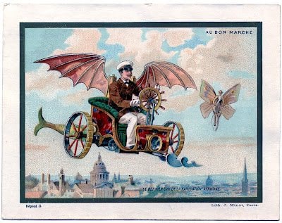 Steampunk flying machine. Link provided below to download this fun image. Courtesy of The Graphics Fairy.