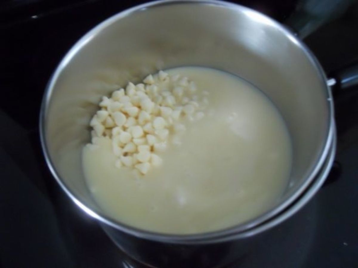Place the white morsels in the top pot with condensed milk.