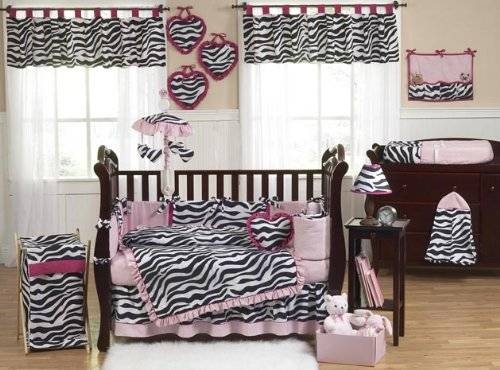 Baby Girl Crib Bedding Set - Pink, Black and White Funky Zebra Print