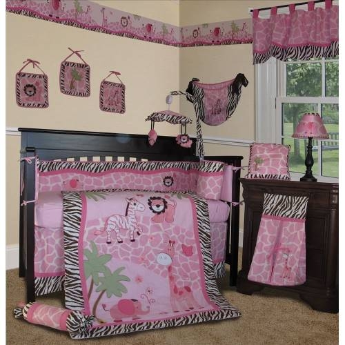 Custom Baby Girl Bedding - Pink Safari 13 PCS Crib Nursery Bedding Set