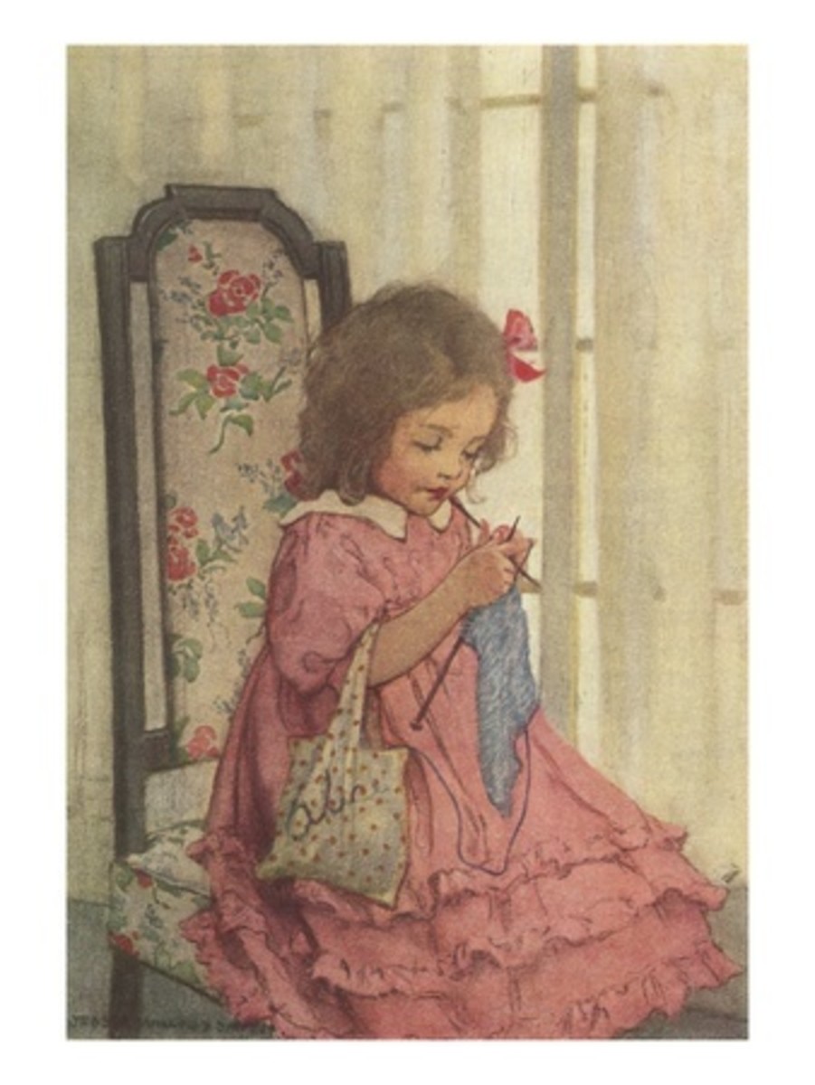 Illustration of a Little Girl Knitting by Jessie Willcox Smith 