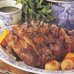 Roast leg of lamb with garlic and rosemary