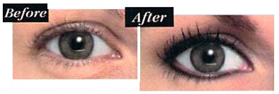 Before and after use of the eyeliner, with mascara.