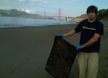 Hair mat being used at the San Francisco Bay Area Cosco-Busan Oil Spill