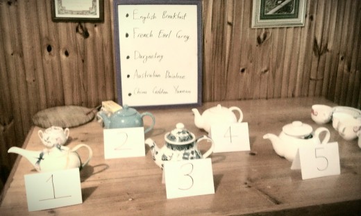 Teapots numbered ready for the tasting
