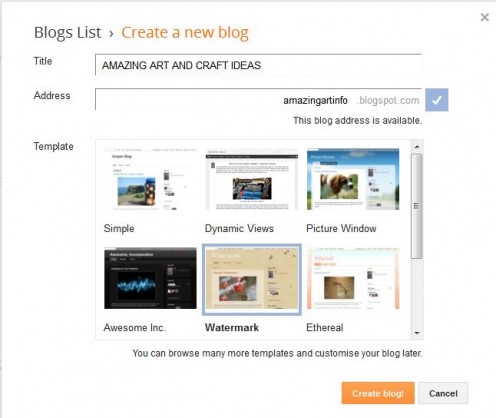 Tile and blog address entered - watermark template selected- Step 2