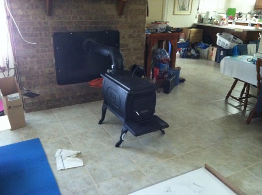 Stove is in place and ready to provide heat.