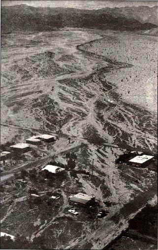 Damage in the desert near Ocotillo, CA from Tropical Depression Kathleen in 1976.